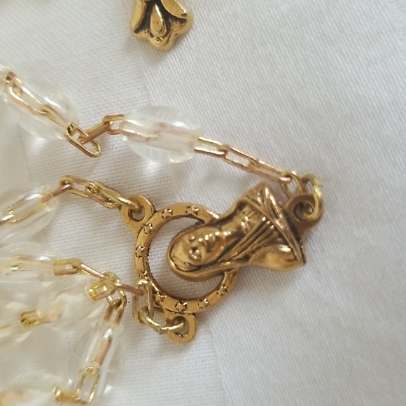 Catholic Crucifix Gold Tone Clear Rosary Beads - Picture 3 of 7